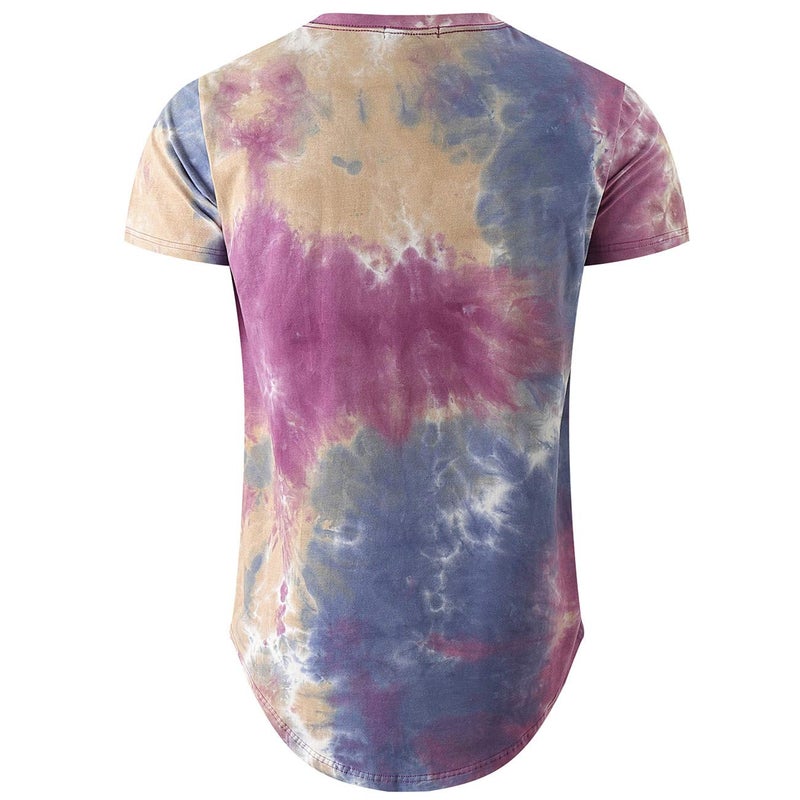KLIEGOU Men's Hip hop Tie Dye Short Sleeve T-Shirt (K272 Yellow/Purple, Large) - Image 2